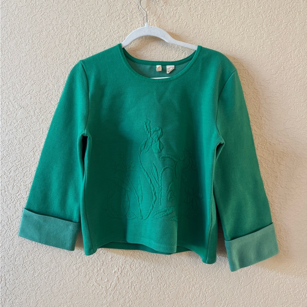 Women’s Green Crewneck Embroidered Top